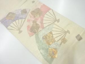 アンティーク　扇に菱模様織出し袋帯（材料）